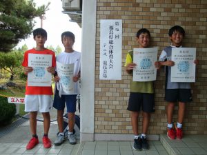 第７２回福島県総合体育大会テニス競技スポーツ少年団の部中学生男子ダブルス入賞者